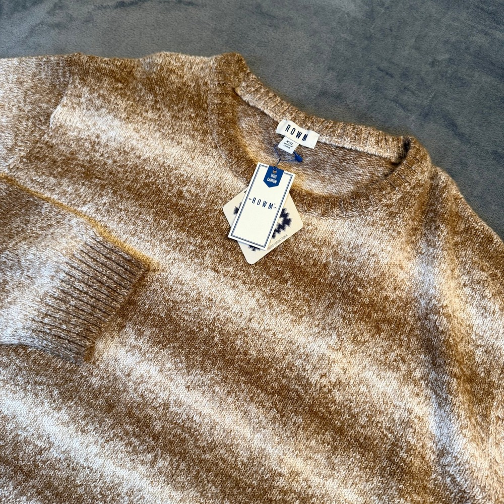 ROWM Taos Canyon Sweater Mens XXL Brown Space Dye Striped Crewneck Knit NWT